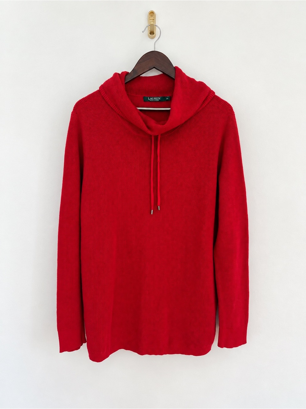 Lauren Ralph Lauren red cowl neck sweater 3X cotton waffle knit plus size